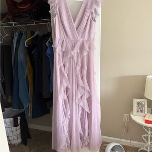 BCBGMaxAzria Pink Pleated Maxi Dress V-Neck Sleeveless